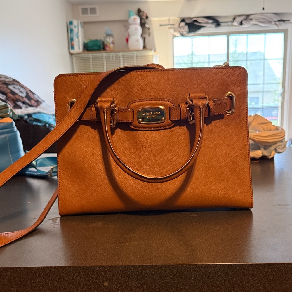 Michael Kors Cognac Saffiano Leather Satchel with Strap